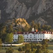 The Stanley Hotel surrounded by rocky mountains