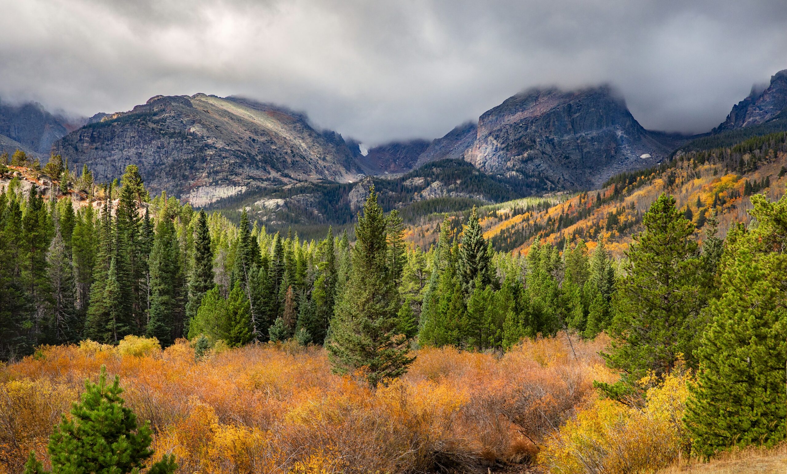 Rocky Mountain National Park with autumn foliage and mountains